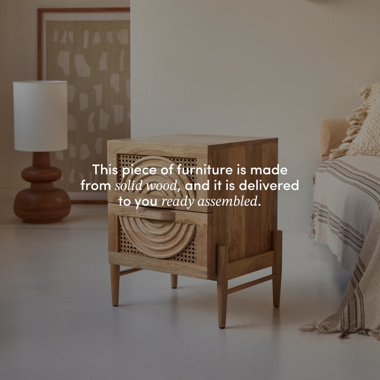 Sina - Solid mango wood and rattan bedside table