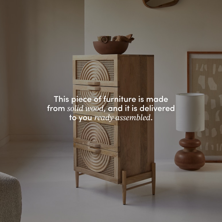 Sina - Hallway chest of drawers in solid mango wood and rattan