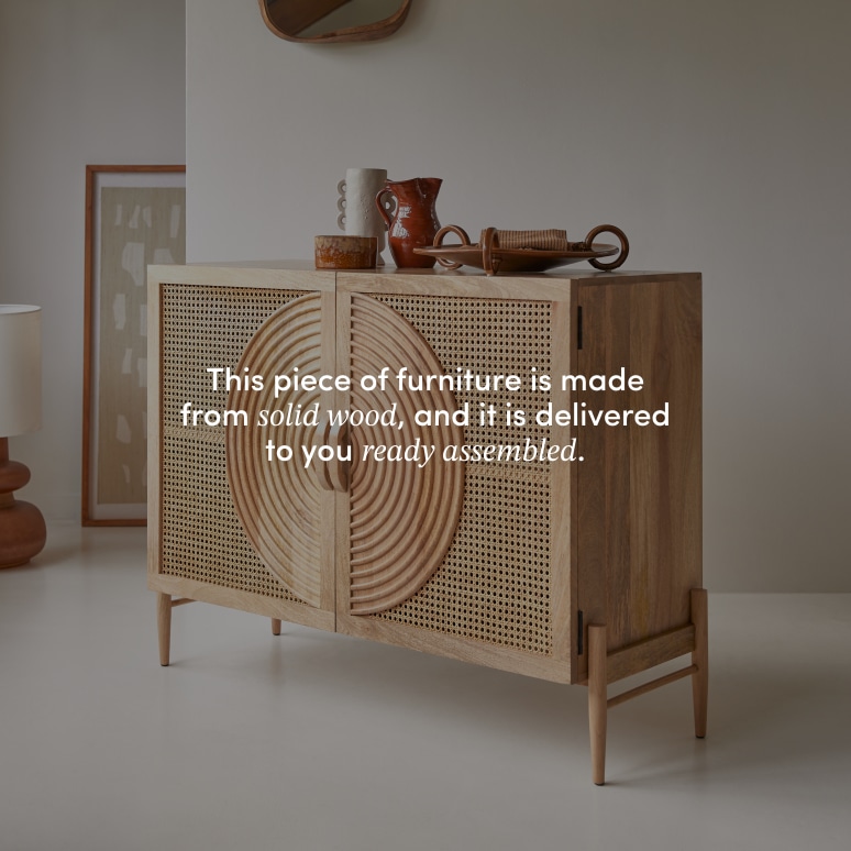 Sina - Solid mango and rattan sideboard 115 cm