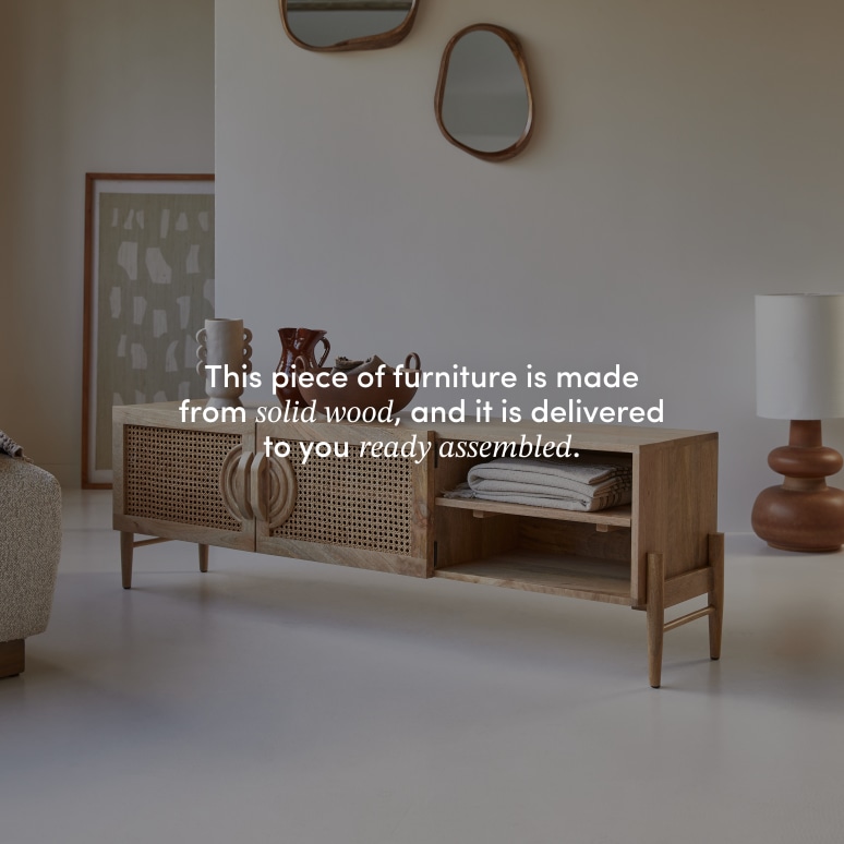 Sina - TV unit in solid mango wood and rattan 145 cm