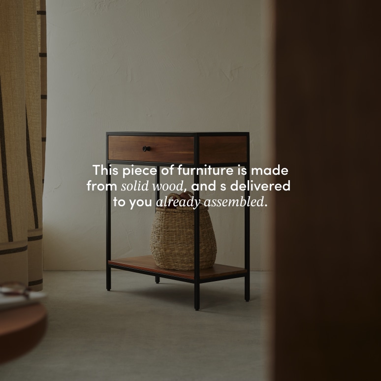 Agra - Hallway console table with 1 drawer in solid acacia and metal D. 30 cm
