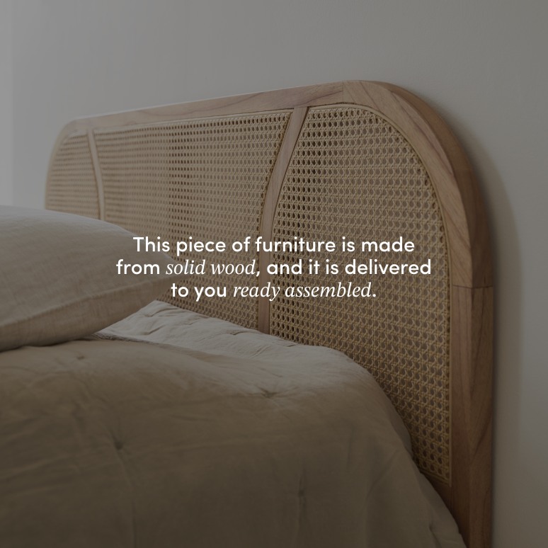 Billie - Solid mindi wood and canework headboard, 160 cm