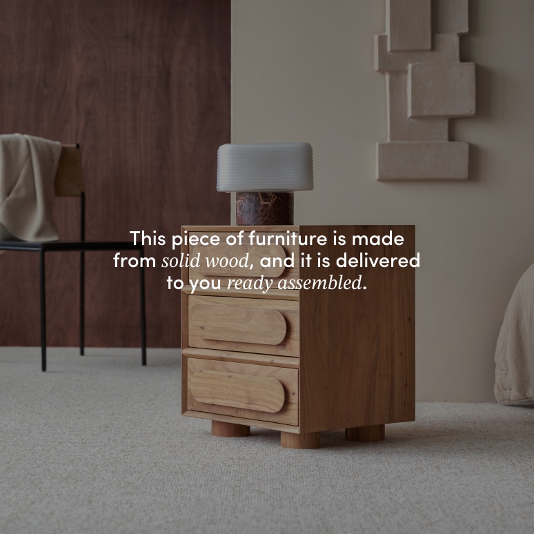 Olga - Three-drawer solid acacia bedside cabinet