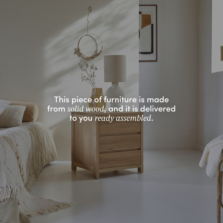 Eden - Solid oak bedside table with 3 drawers