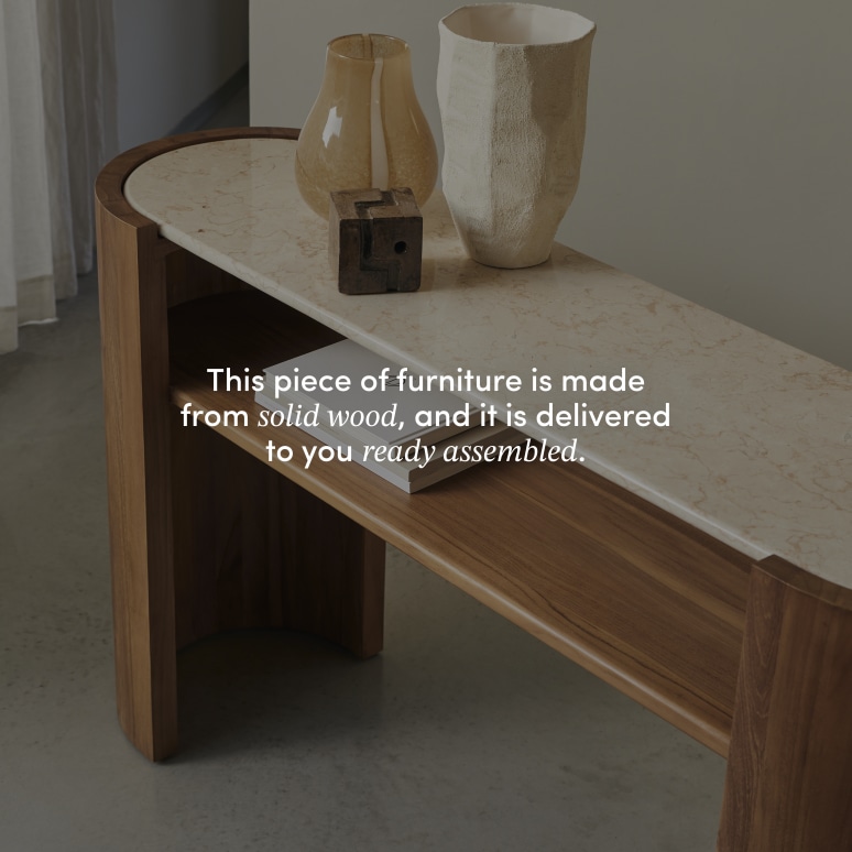 Virgile - Hallway console table in solid teak and marble