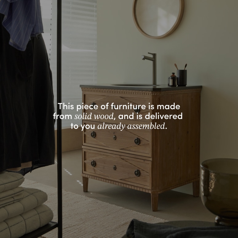 Emily - Vanity Cabinet in solid pine and stone, 80 cm