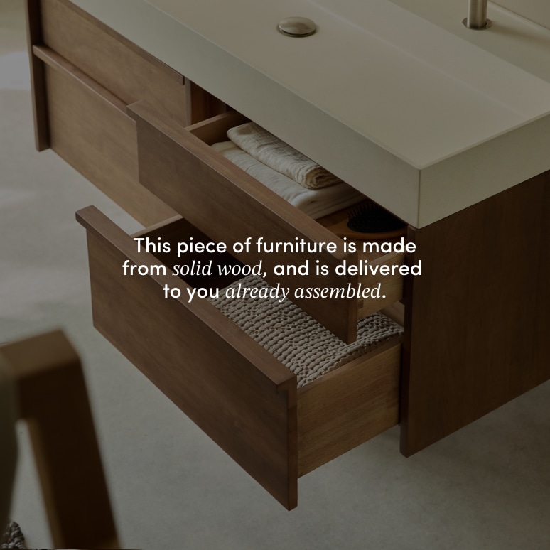 Margot - Vanity cabinet in solid rubberwood and concrete, 120 cm