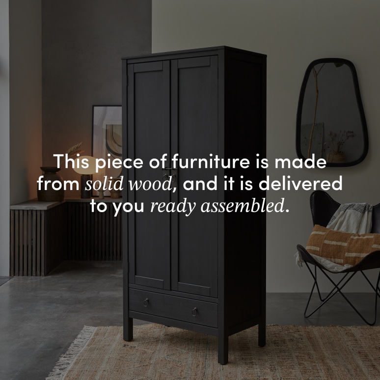 Thaki Black - Solid pine wardrobe