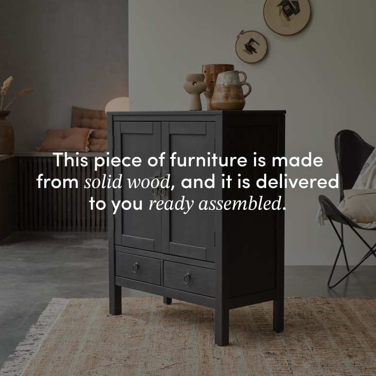 Thaki Black - Hallway sideboard in solid pine 80 cm