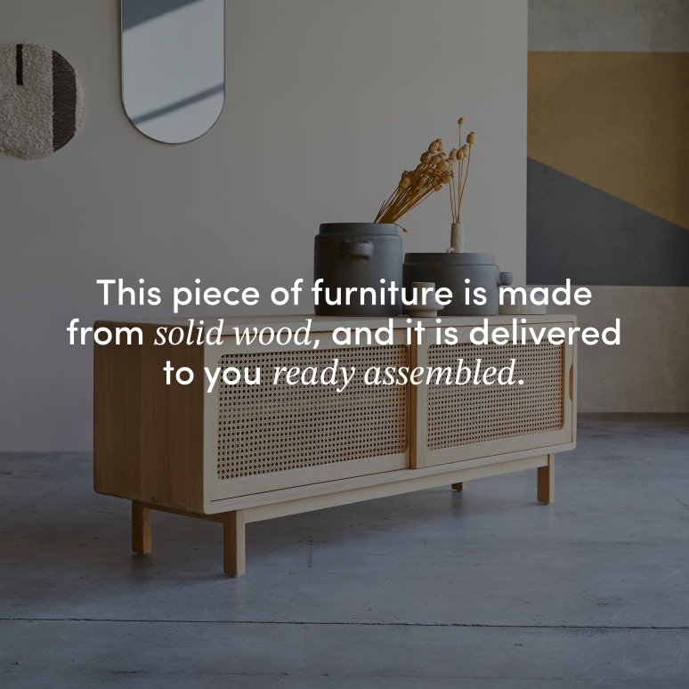 Luis - TV unit in elm and woven cane, 140 cm