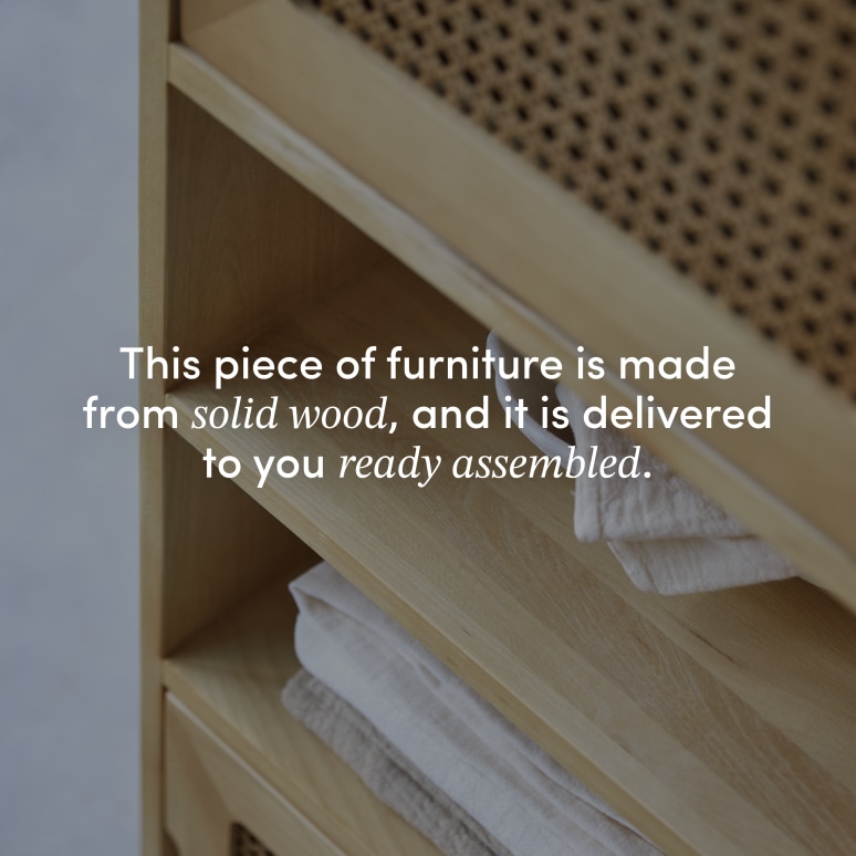 Luis - Tall bookcase in elm and rattan