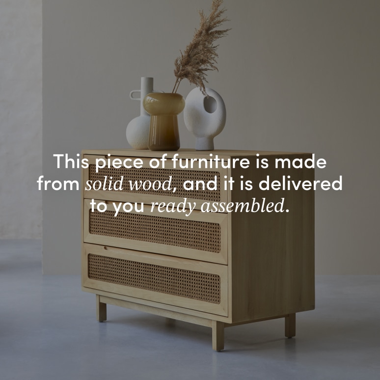 Luis - Solid elm and cane chest of drawers