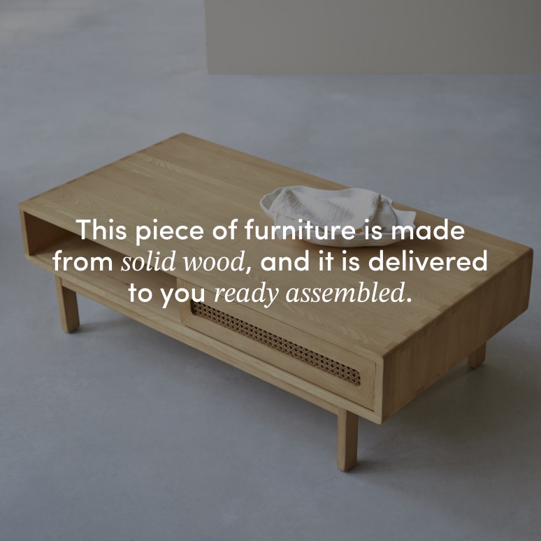 Luis - Coffee table in solid elm and cane