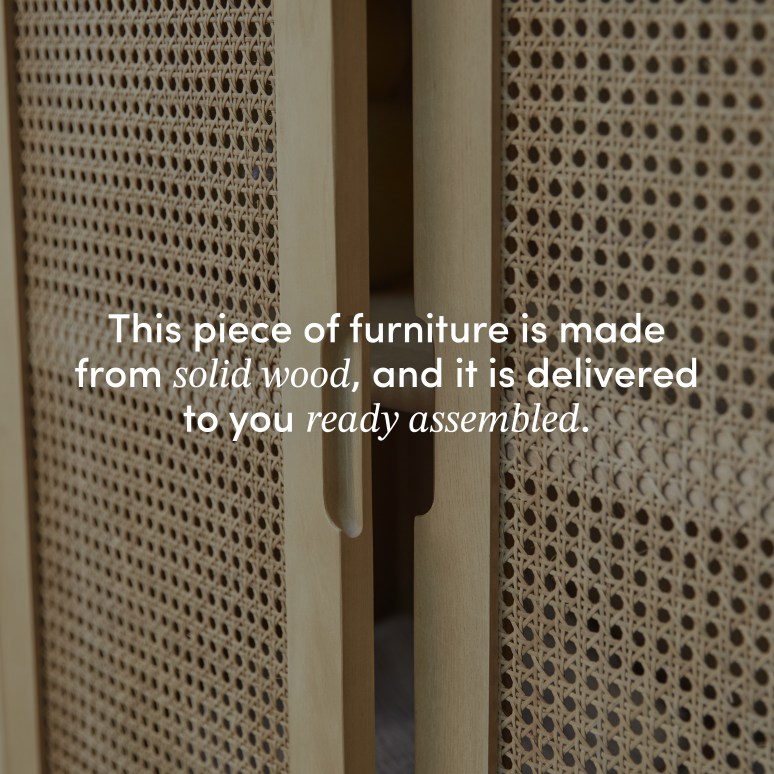 Luis - Hallway wardrobe in solid elm and cane webbing