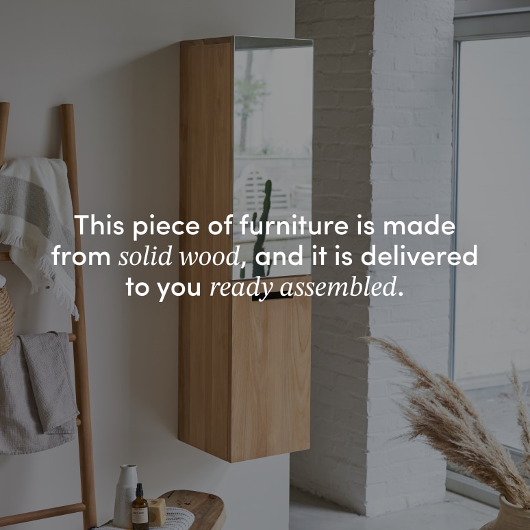 Line - Mirrored tall cabinet in solid teak