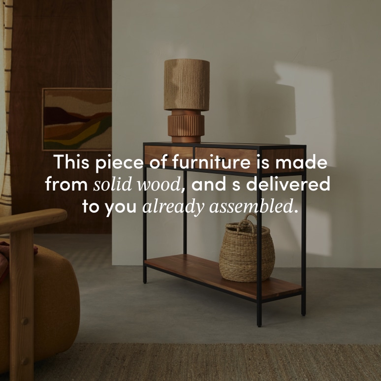 Agra - Hallway console table in solid acacia and metal D. 30 cm