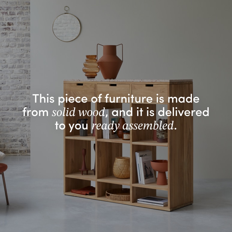 Miho - Solid teak and premium pink terrazzo console table