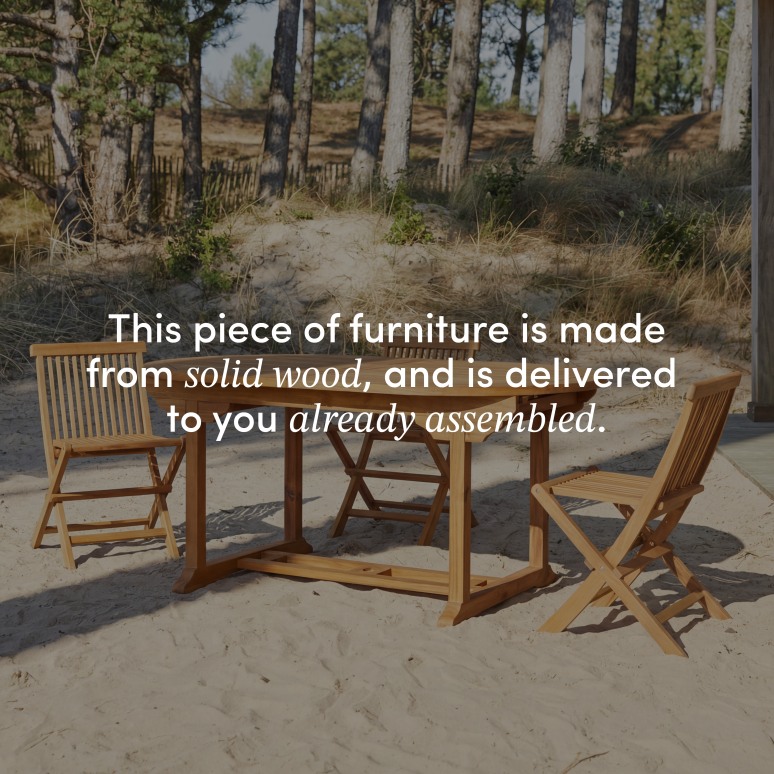 Capri - Oval solid acacia garden table with extension, seats 6-8 people.