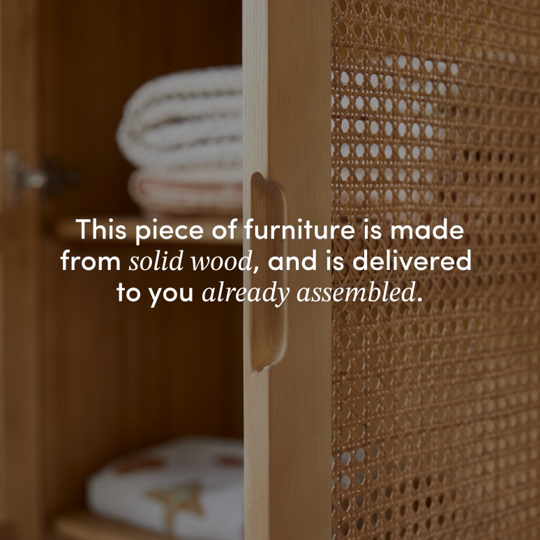 Luis - Hallway wardrobe in solid elm and cane webbing