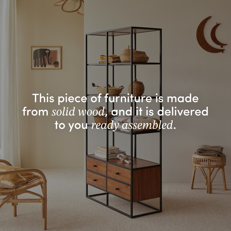 Agra - Children's metal and solid acacia bookcase