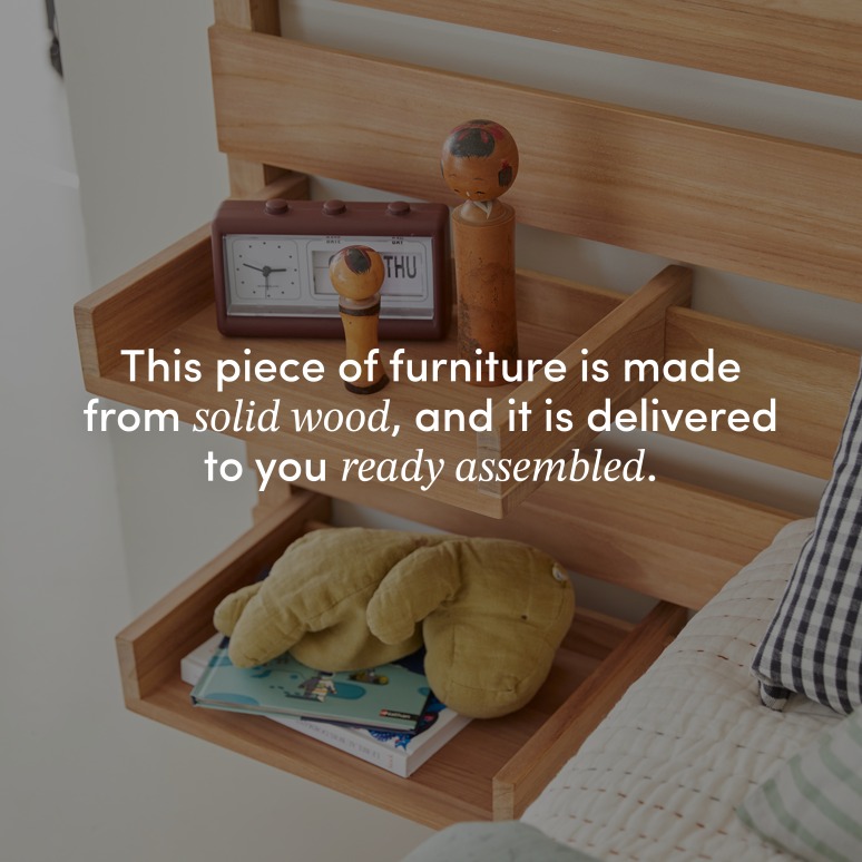 Urbain - Children's headboard with shelves in solid teak, 135 cm