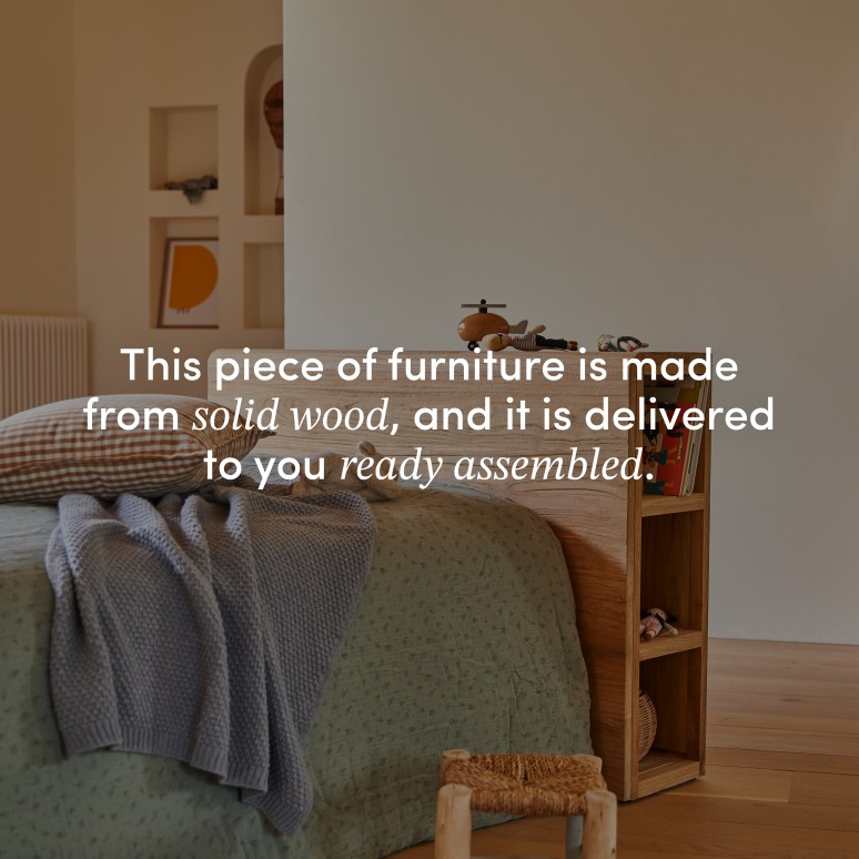 Bertie - Children's headboard with storage in solid teak, 120 cm