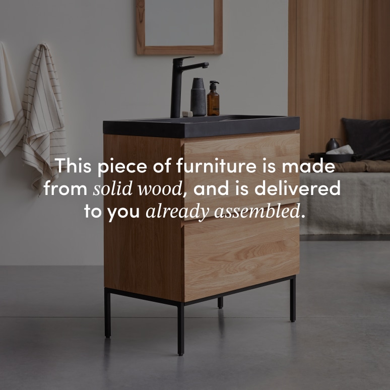Nova - Solid oak and lava stone vanity unit 80 cm