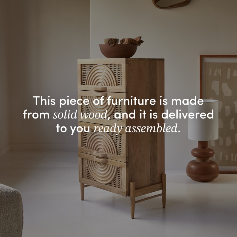 Sina - Hallway chest of drawers in solid mango wood and rattan