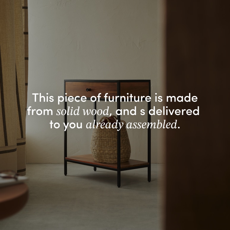 Agra - Hallway console table with 1 drawer in solid acacia and metal D. 30 cm