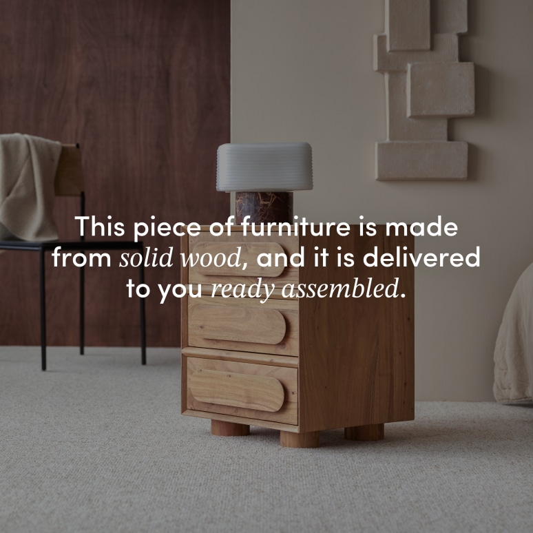 Olga - Three-drawer solid acacia bedside cabinet