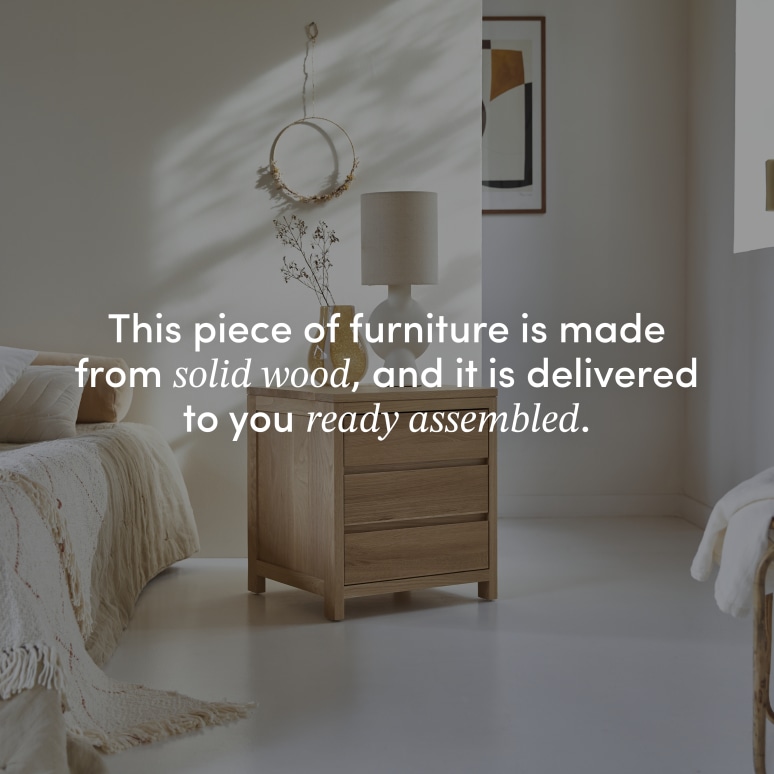 Eden - Solid oak bedside table with 3 drawers