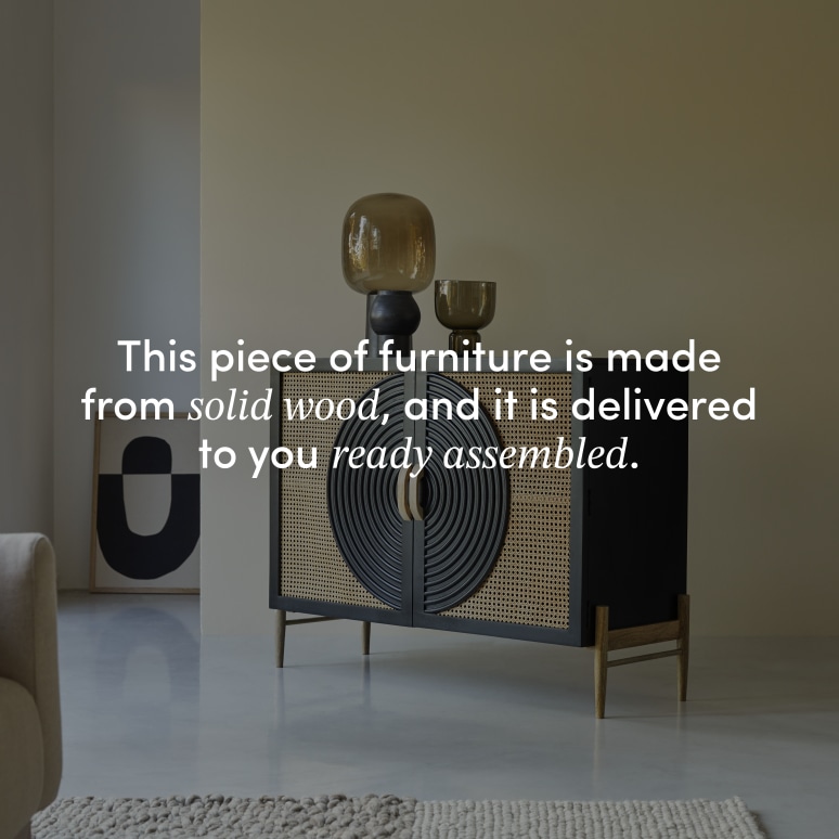 Sina - Sideboard in black solid mango wood and rattan – 115 cm