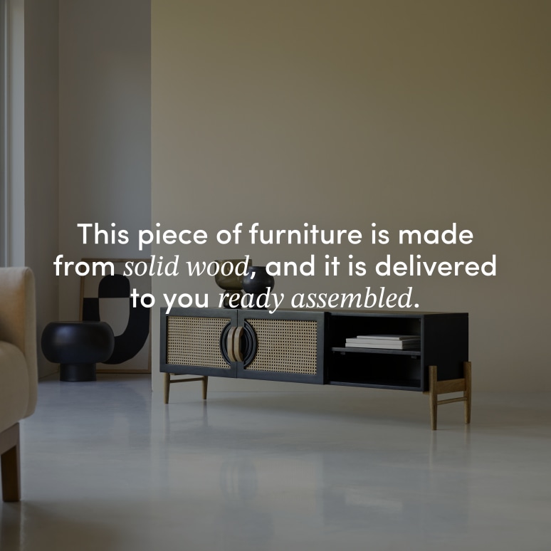 Sina - TV unit in black solid mango wood and rattan – 145 cm