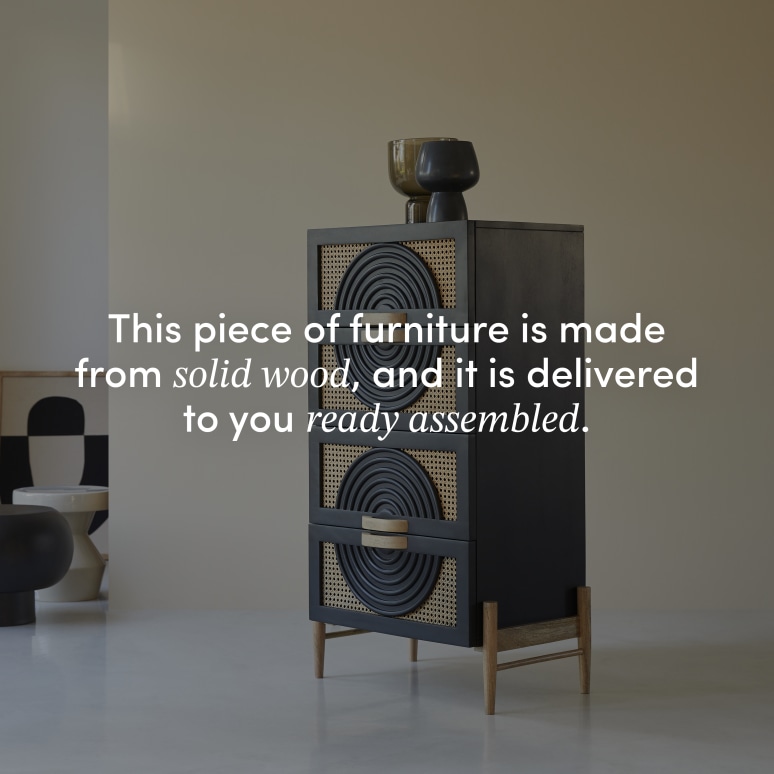 Sina - Chest of drawers in black solid mango wood and rattan