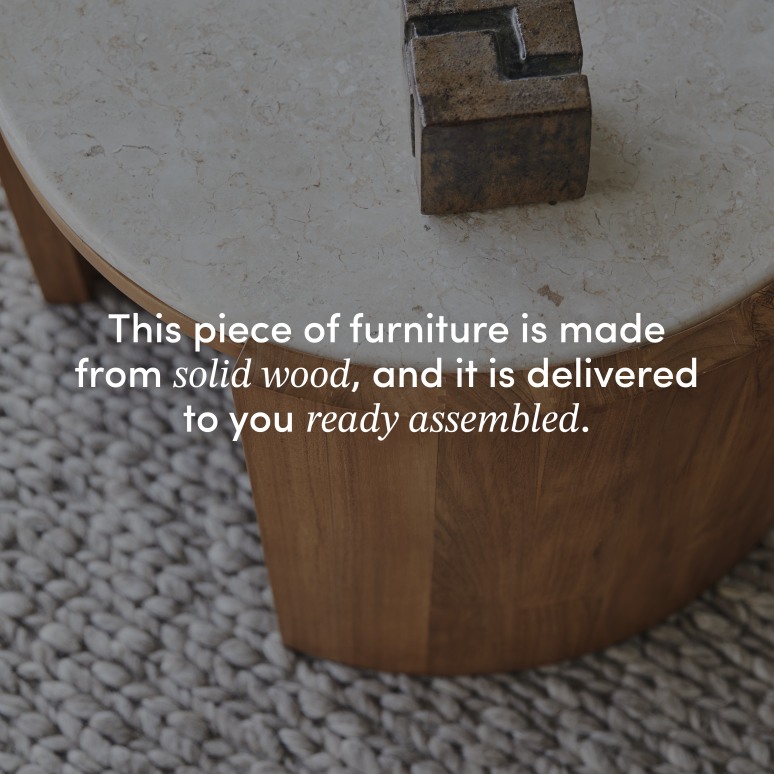 Virgile - Round side table in solid teak and marble