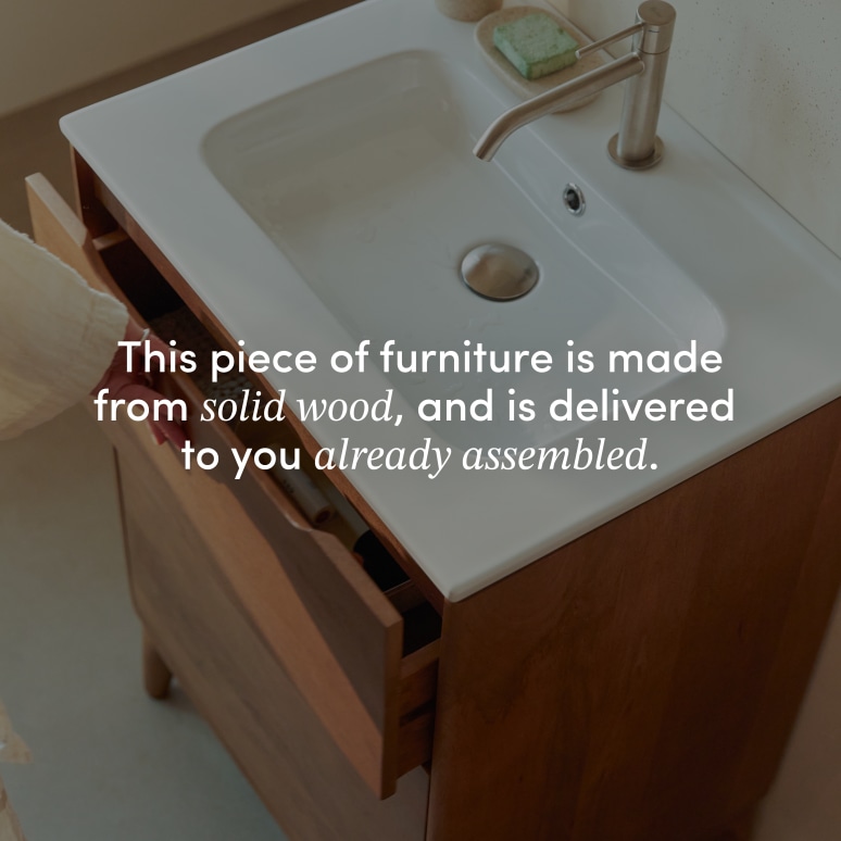 Gabrielle - Solid mango wood and ceramic bathroom cabinet 60 cm