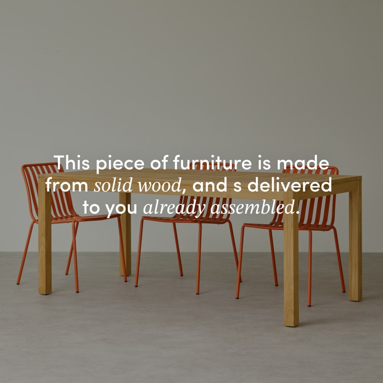 Téo - Solid teak garden set in solid teak and orange metal, 4 chairs