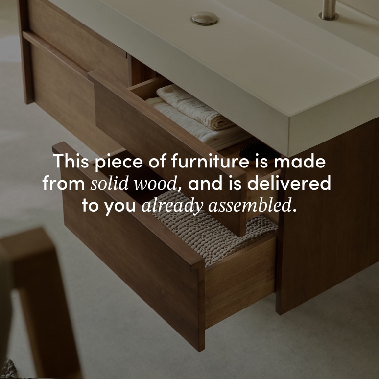 Margot - Vanity cabinet in solid rubberwood and concrete, 120 cm