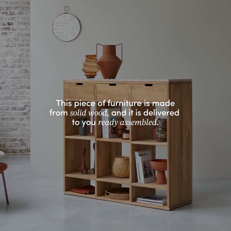 Miho - Solid Teak and Pink Premium Terrazzo Low Bookcase