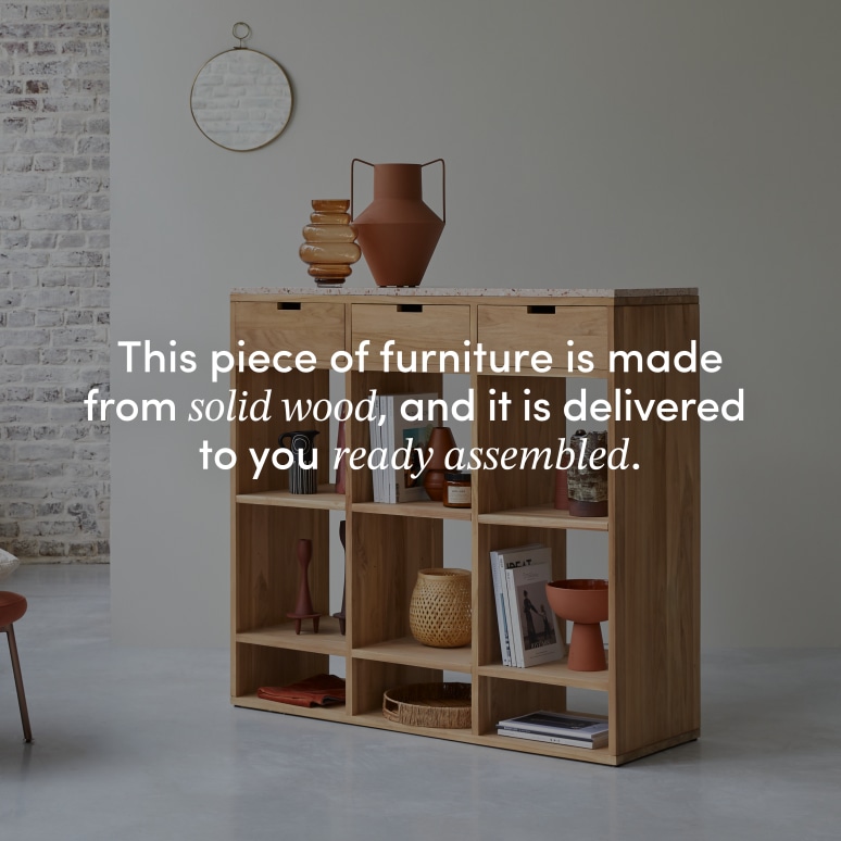 Miho - Solid Teak and Pink Premium Terrazzo Low Bookcase