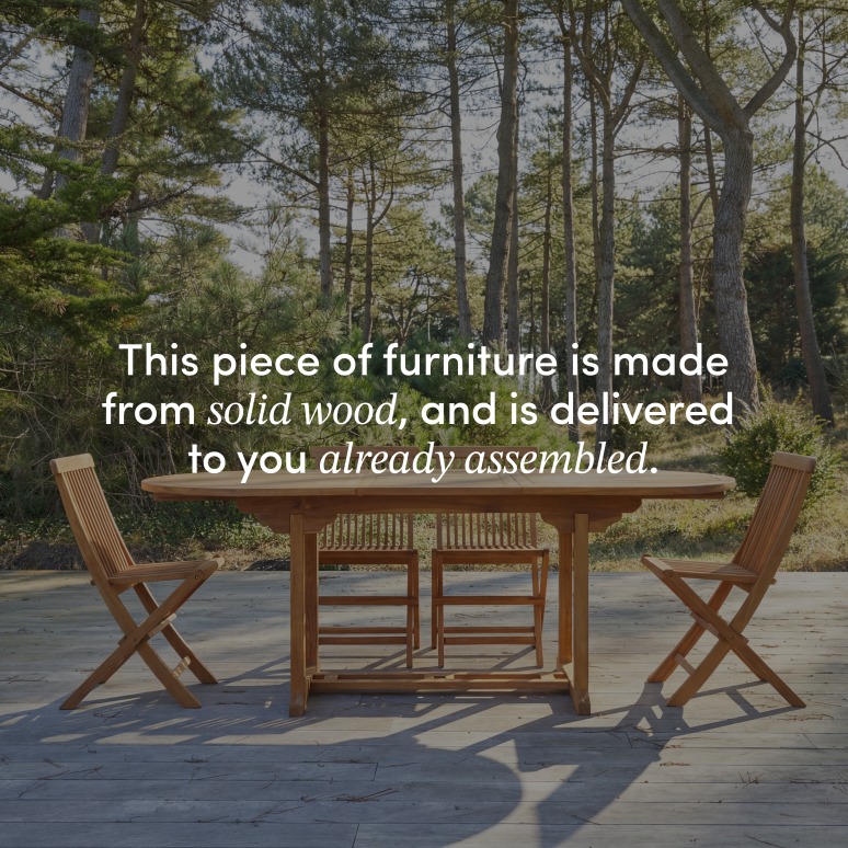 Capri - Oval solid acacia extending outdoor table 8-10 pers