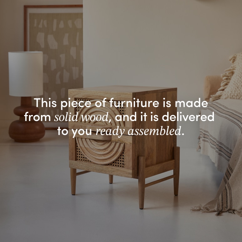 Sina - Solid Mango Wood and Rattan Nightstand