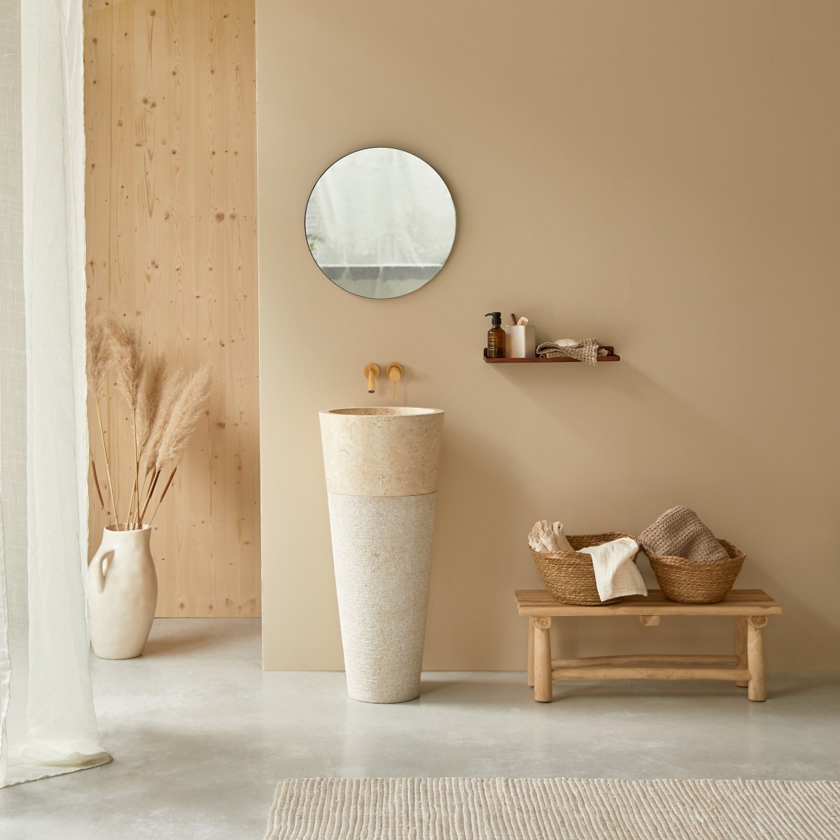 Koni - Standwaschbecken aus Marmor cream ∅ 40 cm