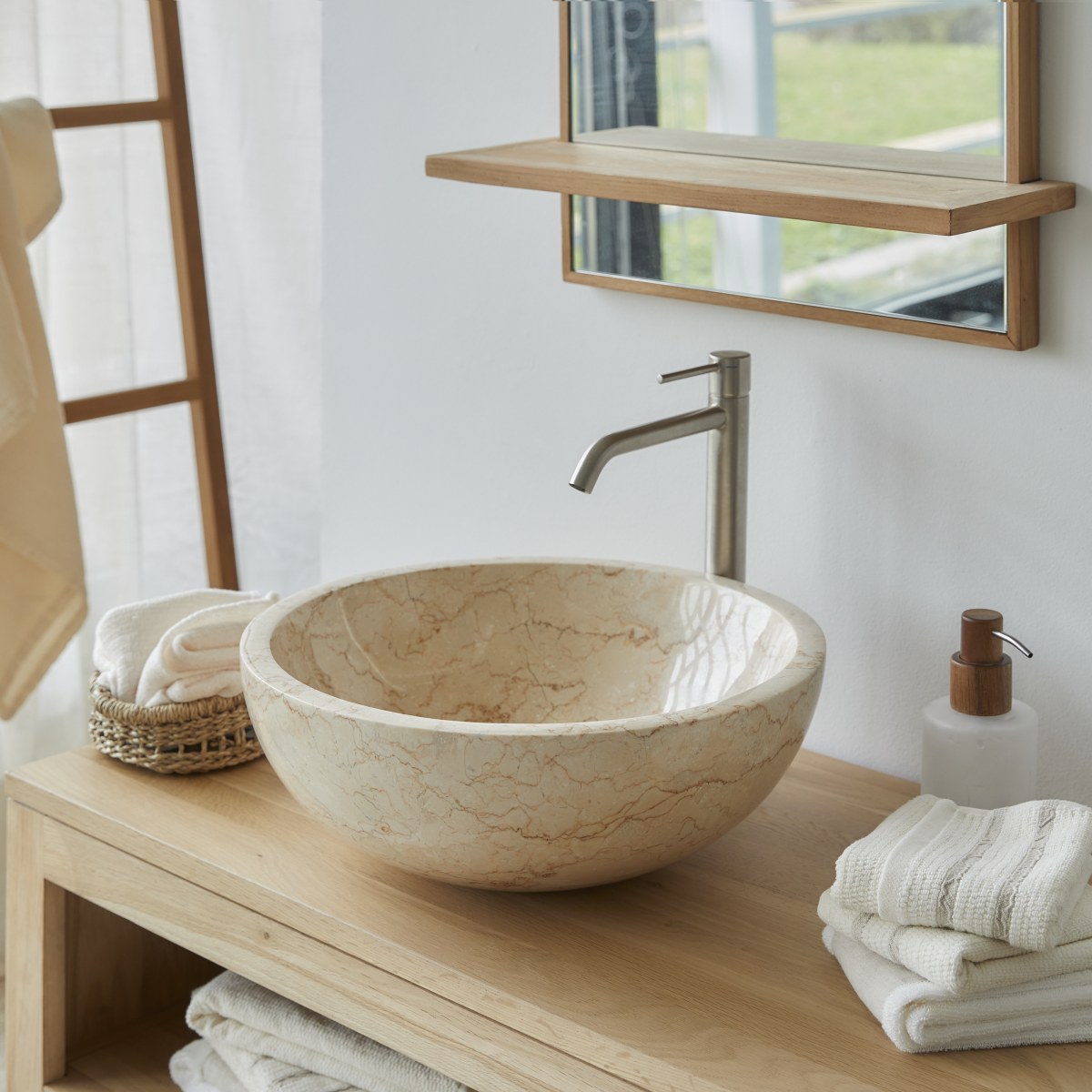 Ibyza - Waschbecken aus Marmor cream ∅ 40 cm