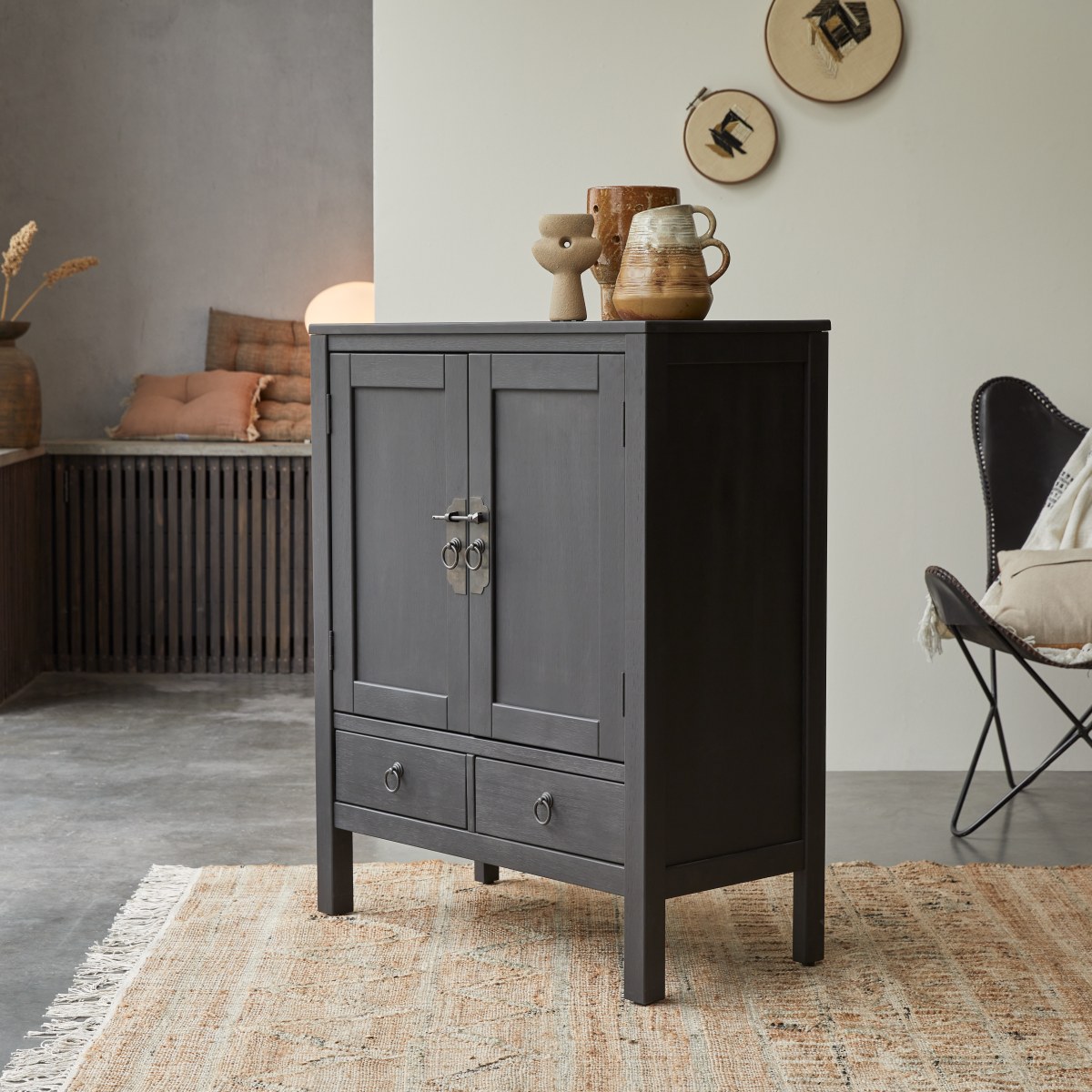 Thaki Black - Anrichte aus massivem Kiefernholz 80 cm