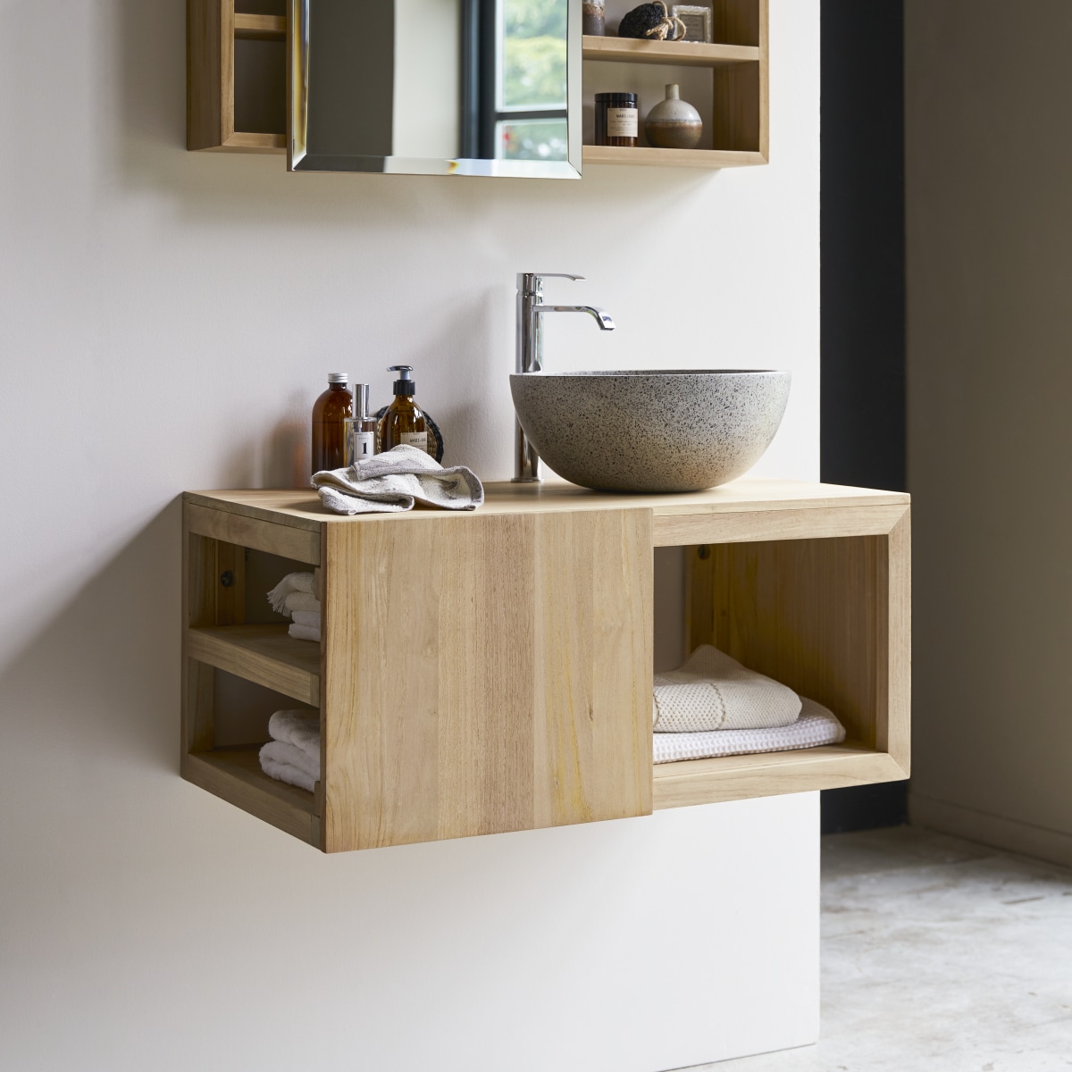 Typo - Waschtischunterschrank aus massivem Teakholz 90 cm
