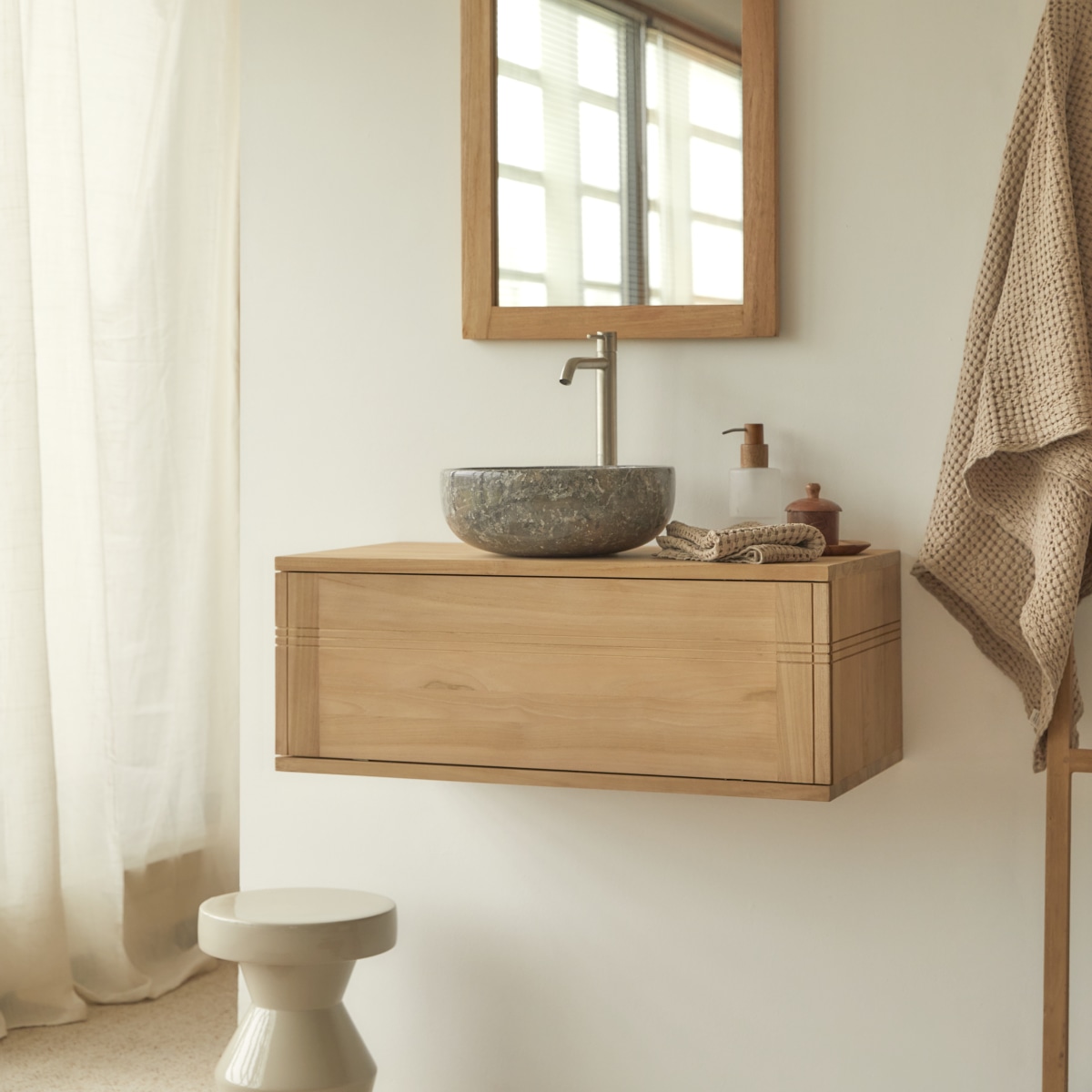 Basic - Waschtischunterschrank aus massivem Teakholz 80 cm