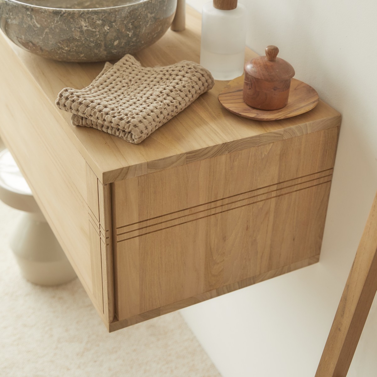 Basic - Waschtischunterschrank aus massivem Teakholz 80 cm