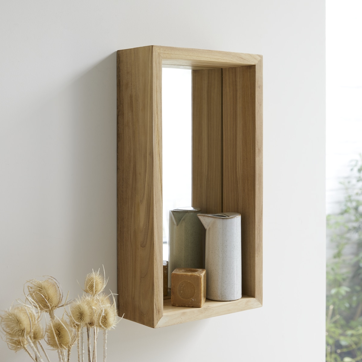 Stelle - Solid teak mirror 55x30 cm