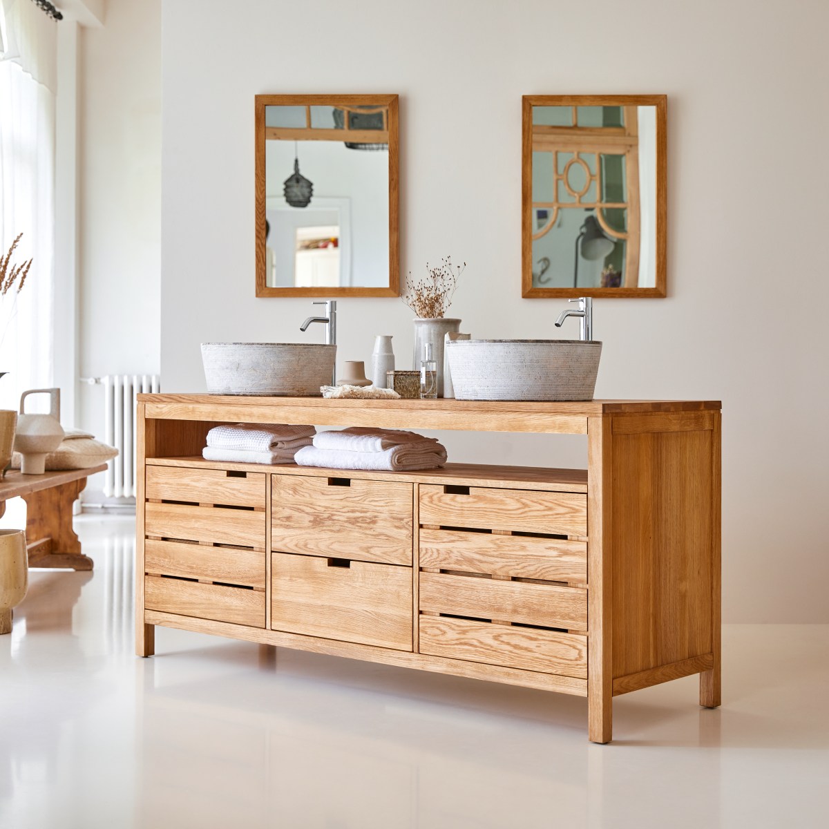 Serena - Waschtischunterschrank aus massiver Eiche 165 cm